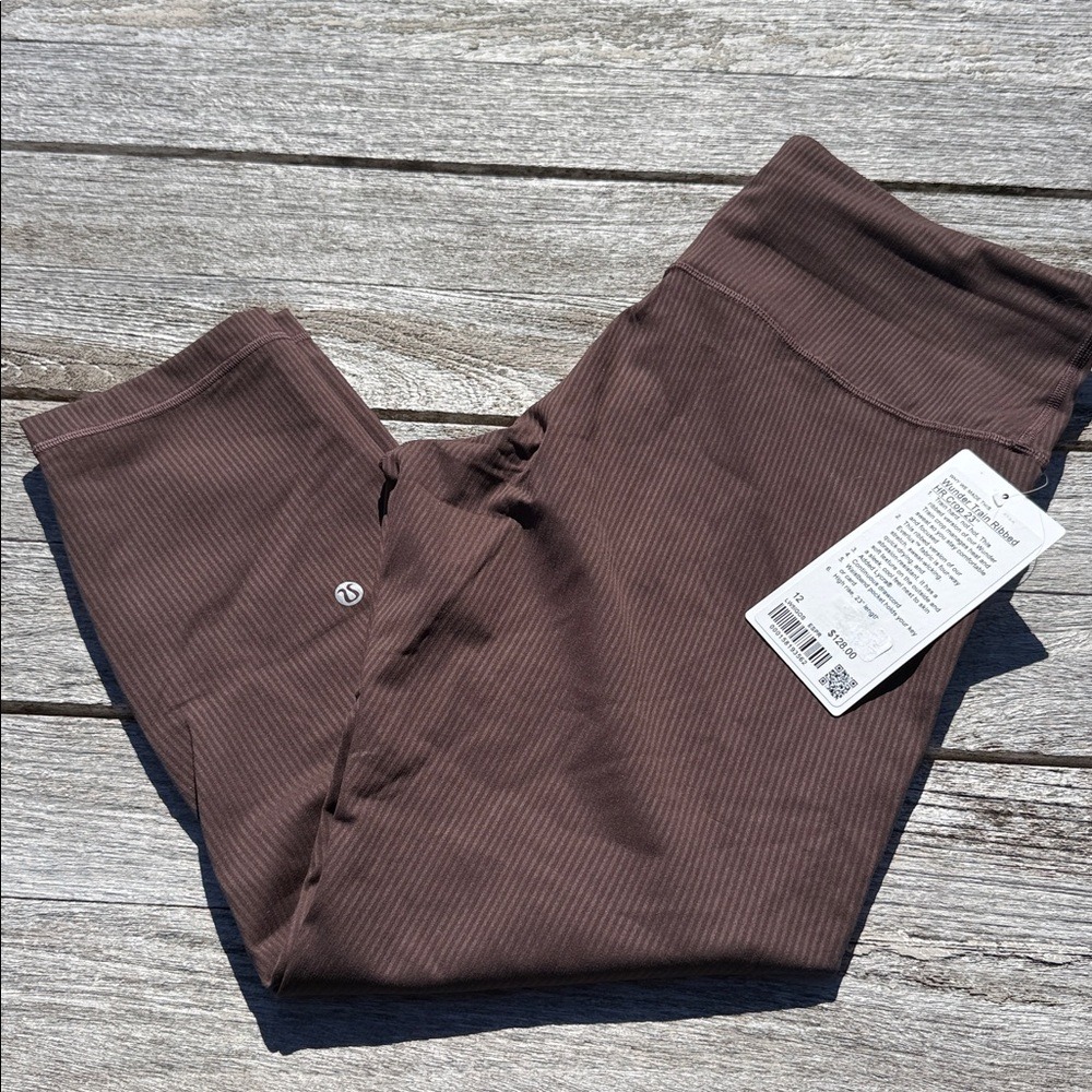 Lululemon Wunder Train Ribbed Hr Tight 23" Espresso Size 12 Nwt Brown